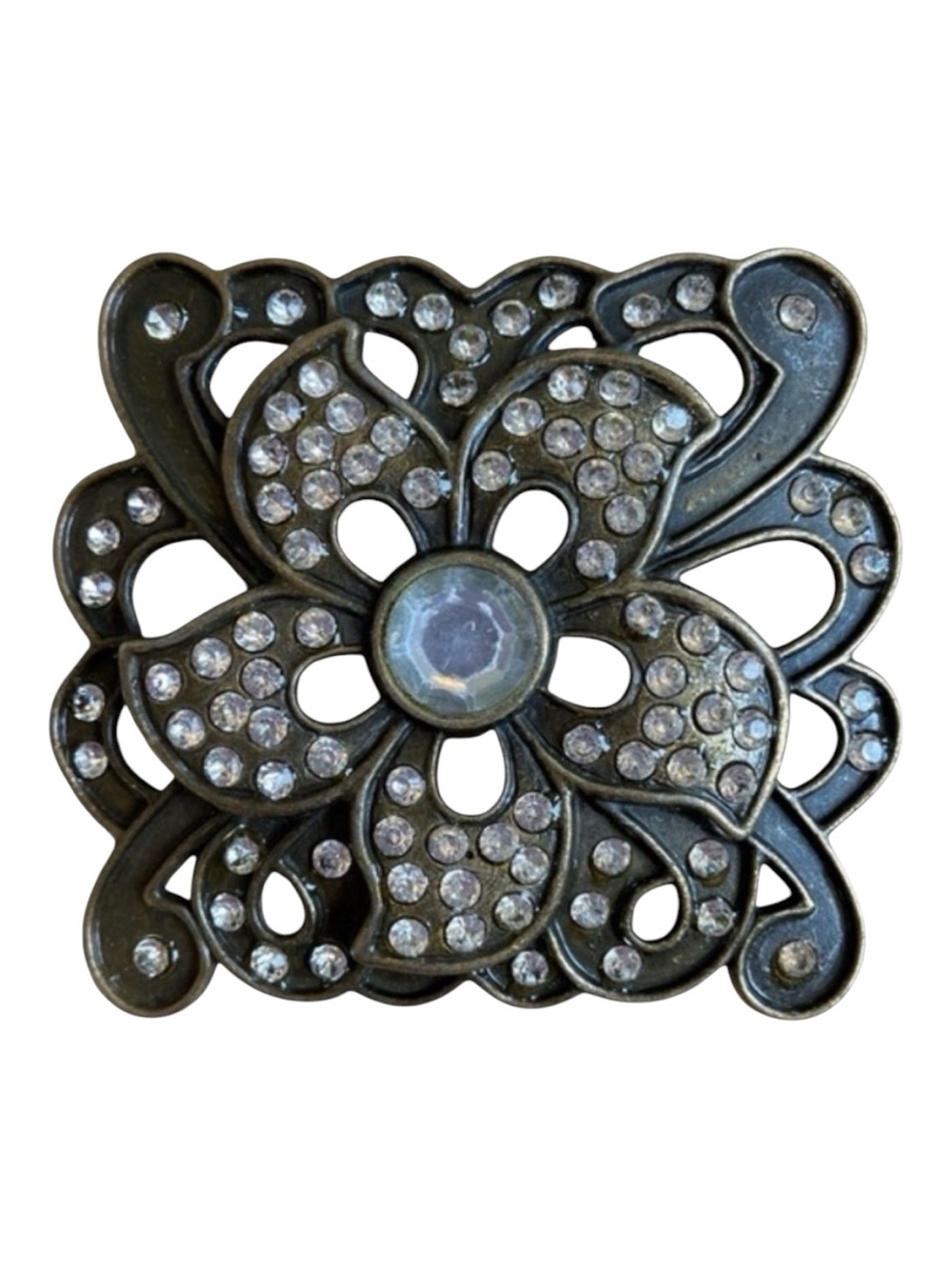Vintage buckle belt incrusted crystal floral feminine strong metal diamanté pin